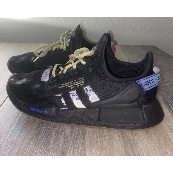 Adidas NMD R1 V2 Core Black Pulse Yellow Sonic Ink GW6021 Youth US Size 6 - Picture 6 of 11